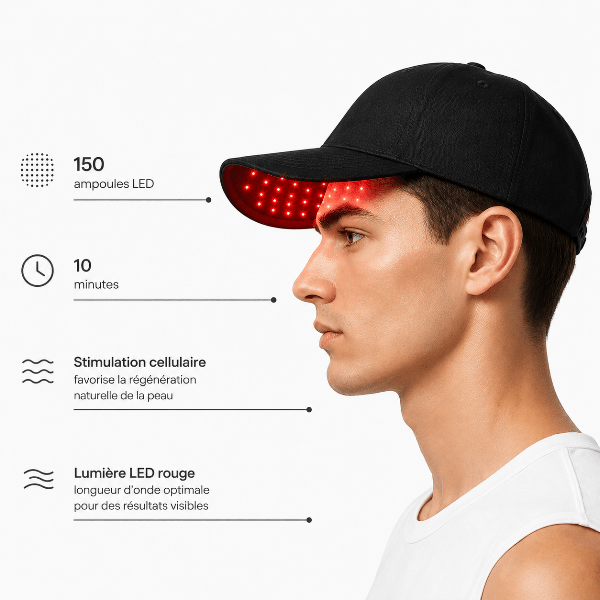 Casquette led cheveux 150 LED 660nm 850nm stimulation follicules pileux Lumenova Paris
