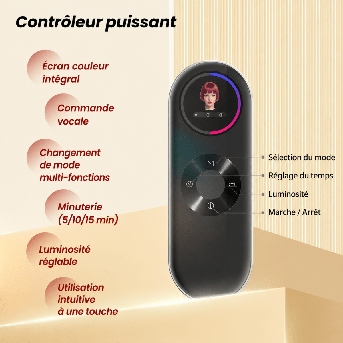 Masque led visage IA télécommande vocale écran couleur assistant vocal Lumenova Paris